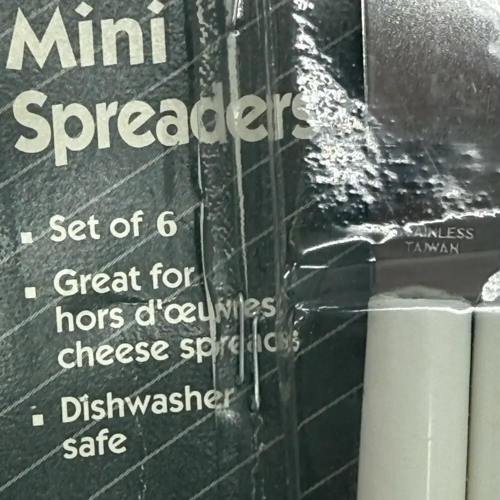 EKCO Mini Hors d’Oeuvres Spreaders Set 6 Stainless Steel White Handles NOS 1996